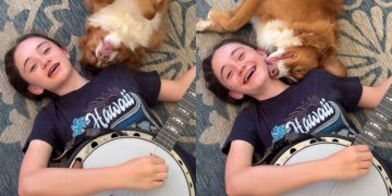 Dog Snuggles Owner Through Every Note & Doesn’t Mind Mistakes